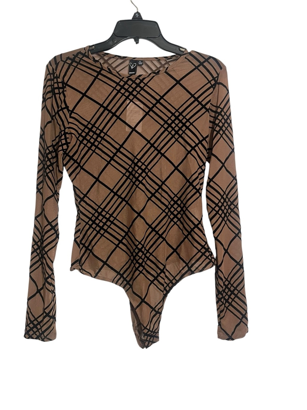 Windsor Brown and Black Plaid Long-Sleeve Bodysuit